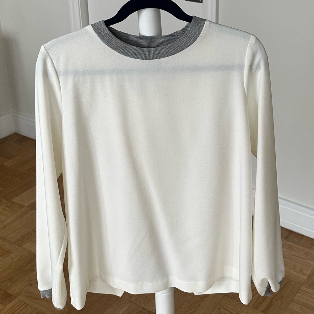 Cream & Gray Long Sleeve Top